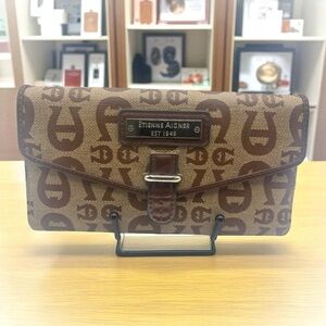 Etienne Aigner Brown Monogram Wallet Clutch Organizer w/ Checkbook